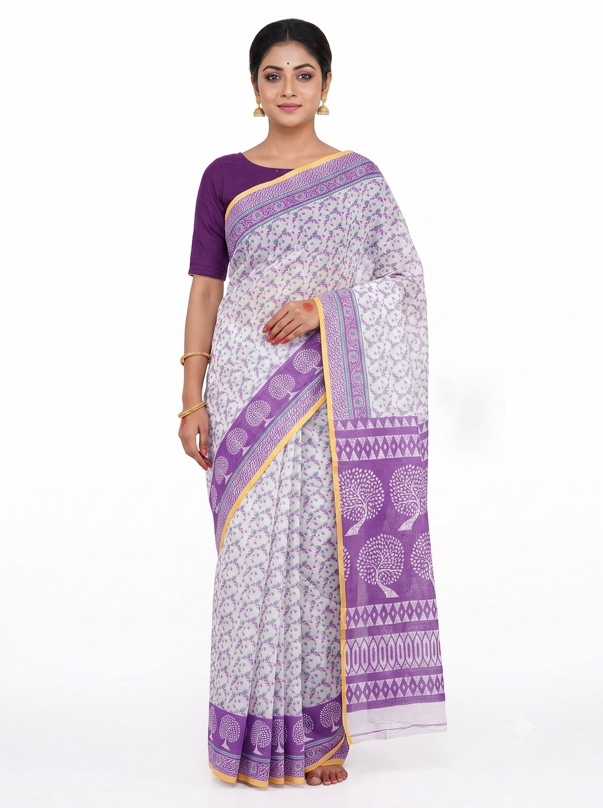 Pradip Fabrics Women's Printed Cotton Blend Saree ( Red )