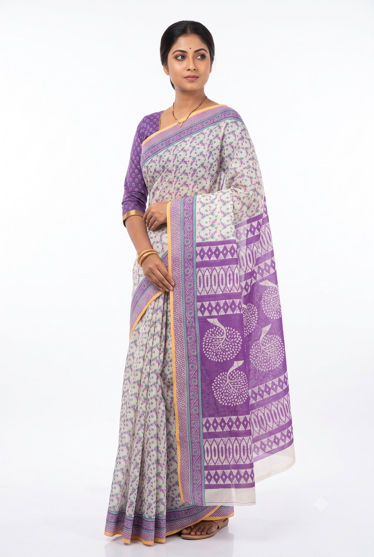 Pradip Fabrics Women's Printed Cotton Blend Saree ( Red )