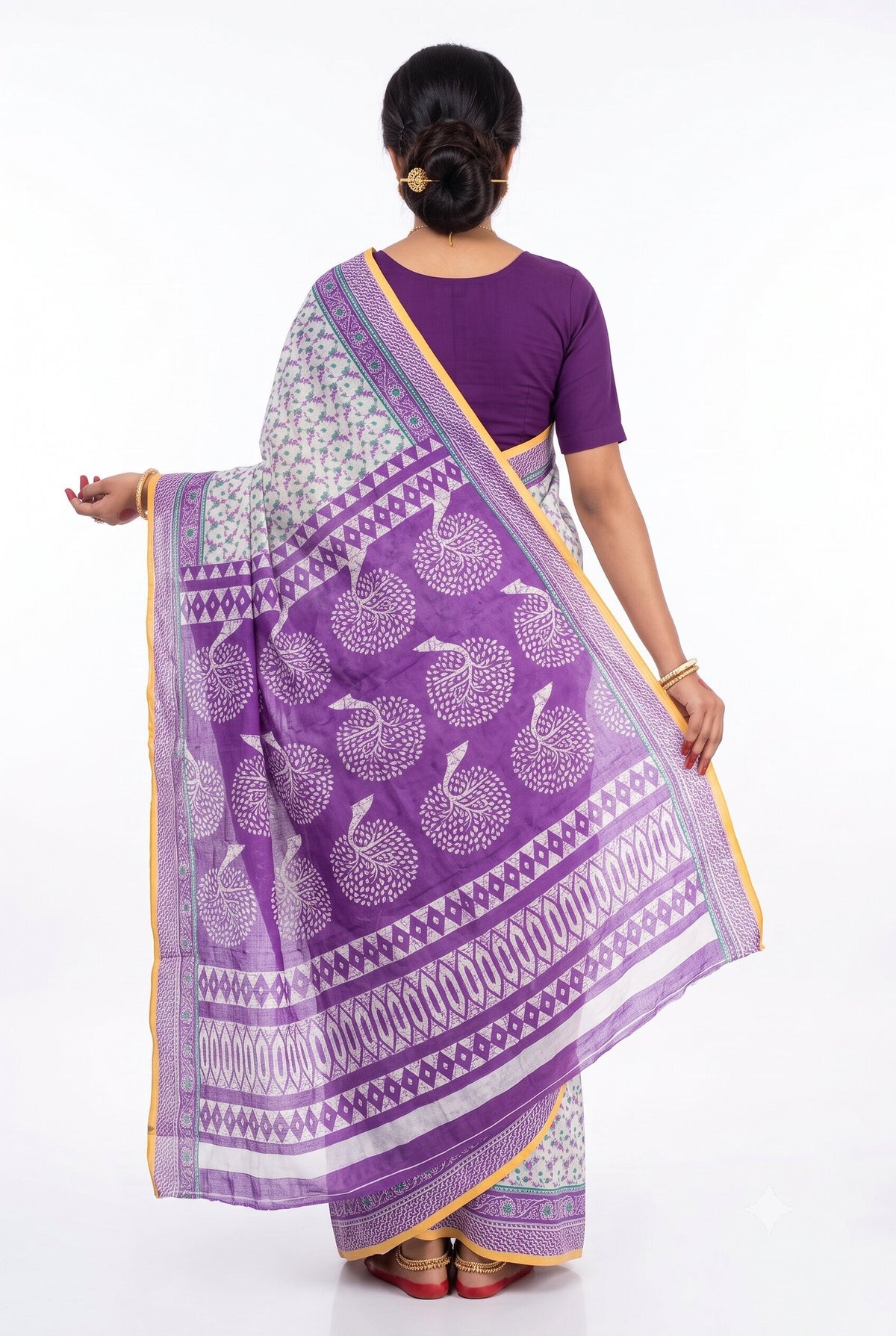 Pradip Fabrics Women's Printed Cotton Blend Saree ( Red )