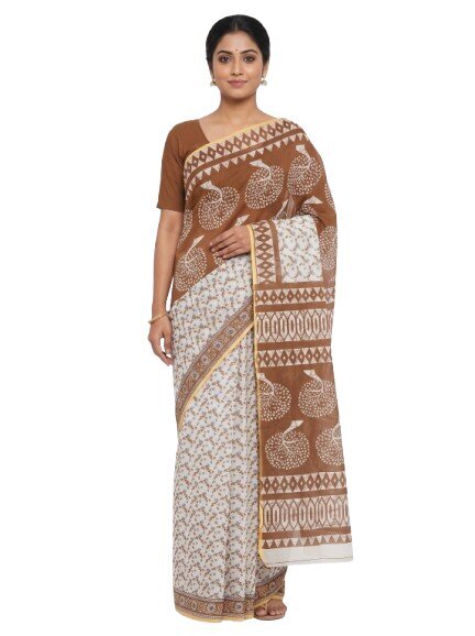 Pradip Fabrics Women's Printed Cotton Blend Saree ( Red )