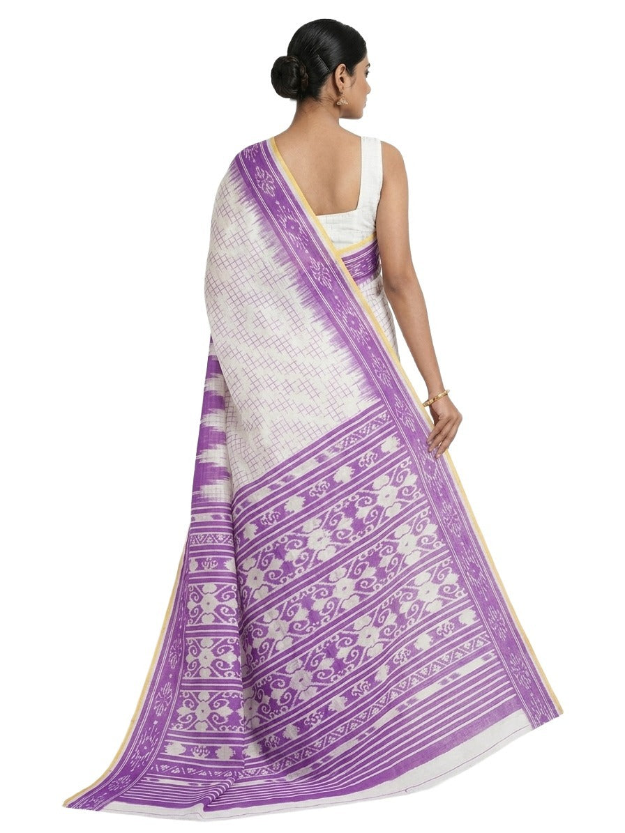 Pradip Fabrics Women's Cotton Blend Printed Saree with Ikat-Style Temple Border 