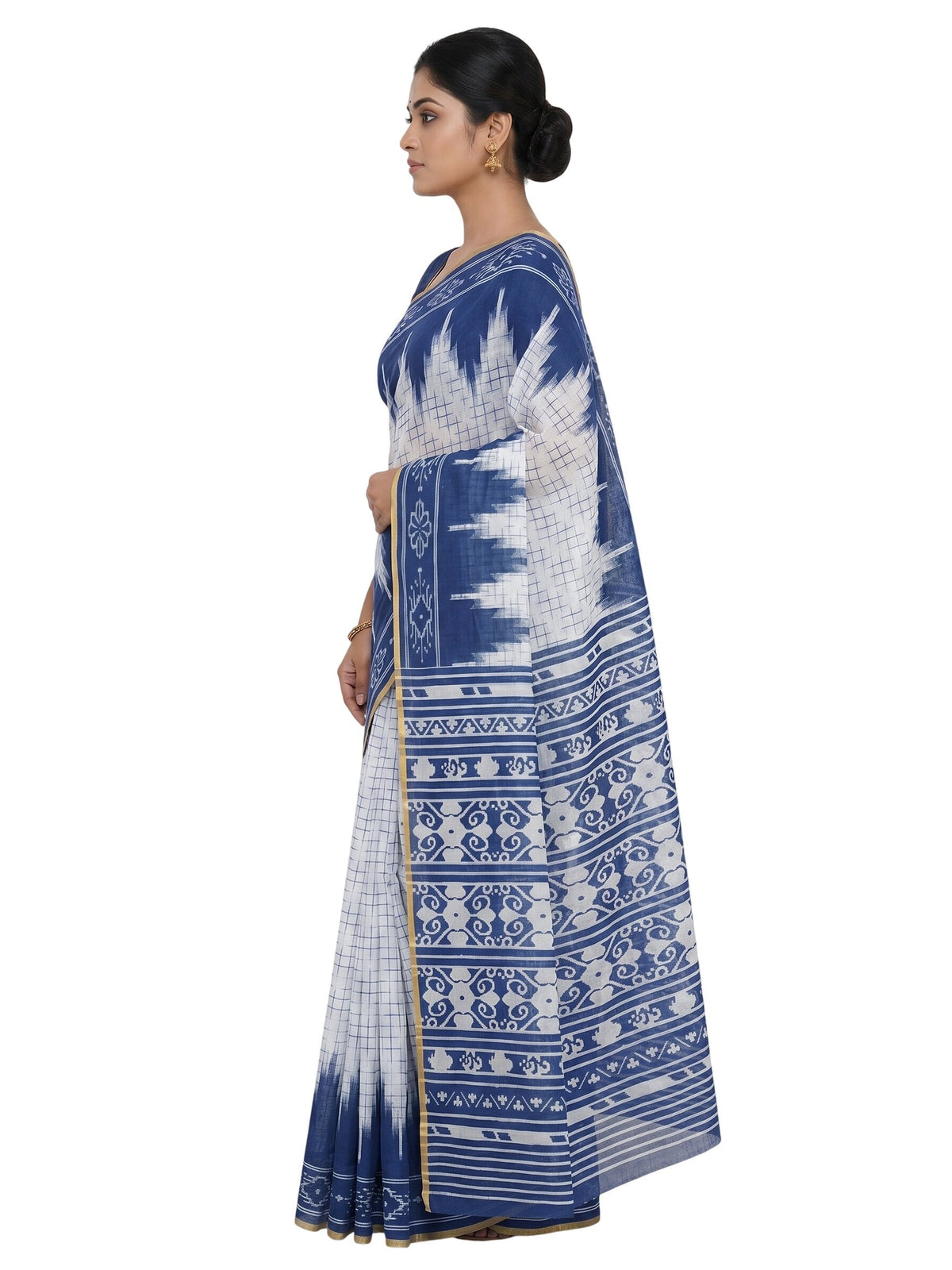 Pradip Fabrics Women's Cotton Blend Printed Saree with Ikat-Style Temple Border 