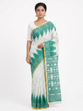Pradip Fabrics Women's Cotton Blend Printed Saree with Ikat-Style Temple Border 