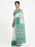 Pradip Fabrics Women's Cotton Blend Printed Saree with Ikat-Style Temple Border 