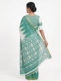 Pradip Fabrics Women's Cotton Blend Printed Saree with Ikat-Style Temple Border 