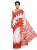 Pradip Fabrics Women's Cotton Blend Printed Saree with Ikat-Style Temple Border 