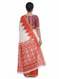 Pradip Fabrics Women's Cotton Blend Printed Saree with Ikat-Style Temple Border 
