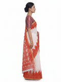 Pradip Fabrics Women's Cotton Blend Printed Saree with Ikat-Style Temple Border 