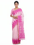 Pradip Fabrics Women's Cotton Blend Printed Saree with Ikat-Style Temple Border 