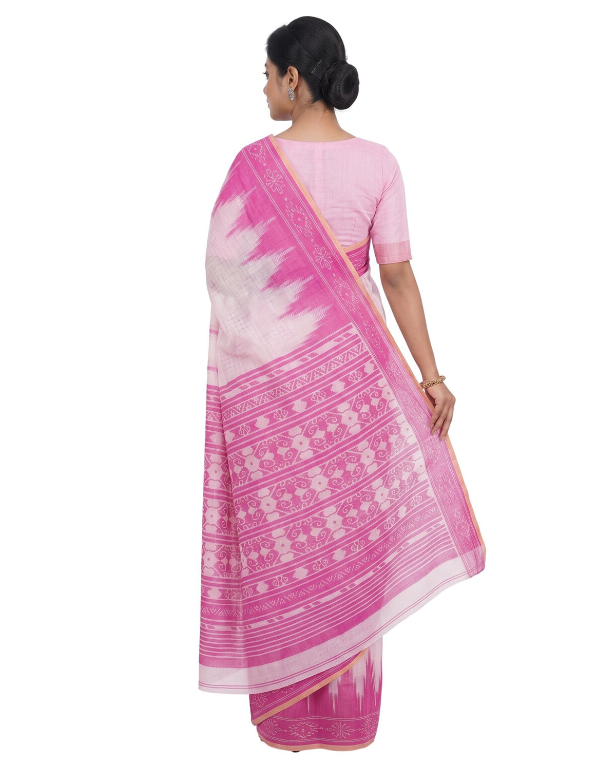 Pradip Fabrics Women's Cotton Blend Printed Saree with Ikat-Style Temple Border 