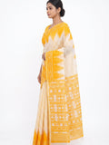 Pradip Fabrics Women's Cotton Blend Printed Saree with Ikat-Style Temple Border 