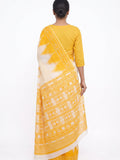 Pradip Fabrics Women's Cotton Blend Printed Saree with Ikat-Style Temple Border 
