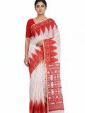Pradip Fabrics Women's Cotton Blend Printed Saree with Ikat-Style Temple Border 