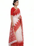 Pradip Fabrics Women's Cotton Blend Printed Saree with Ikat-Style Temple Border 