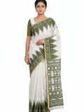 Pradip Fabrics Women's Cotton Blend Printed Saree with Ikat-Style Temple Border 