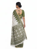 Pradip Fabrics Women's Cotton Blend Printed Saree with Ikat-Style Temple Border 