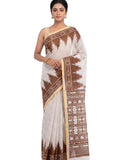 Pradip Fabrics Women's Cotton Blend Printed Saree with Ikat-Style Temple Border 