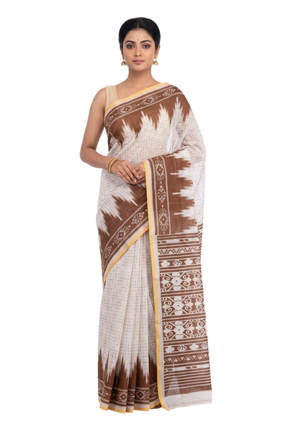 Pradip Fabrics Women's Cotton Blend Printed Saree with Ikat-Style Temple Border 
