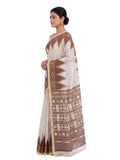 Pradip Fabrics Women's Cotton Blend Printed Saree with Ikat-Style Temple Border 