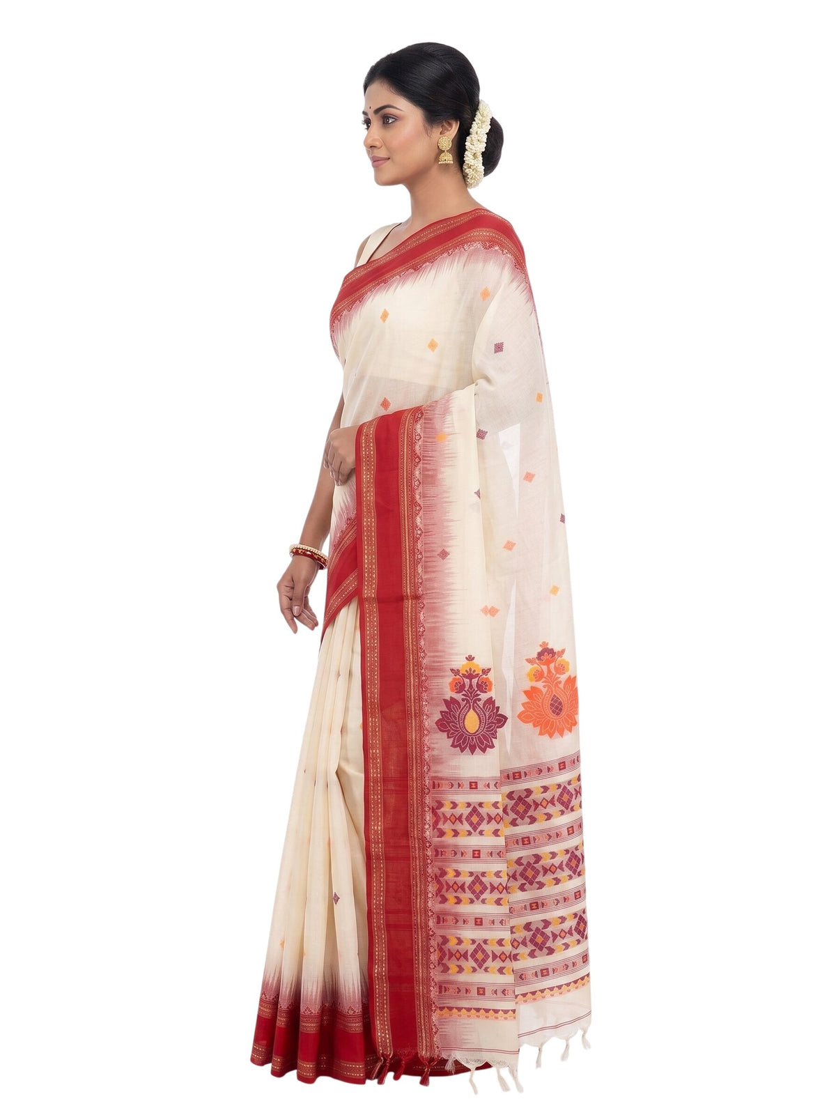 Pradip Fabrics Floral Print Handloom Pure Cotton Saree 
