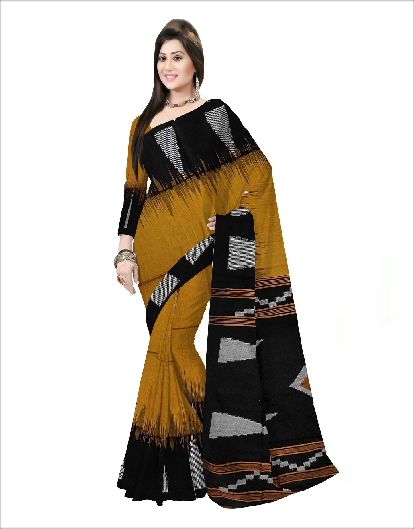 Pradip Fabrics Woven Soft Handloom Deep yellow & Black Color Saree