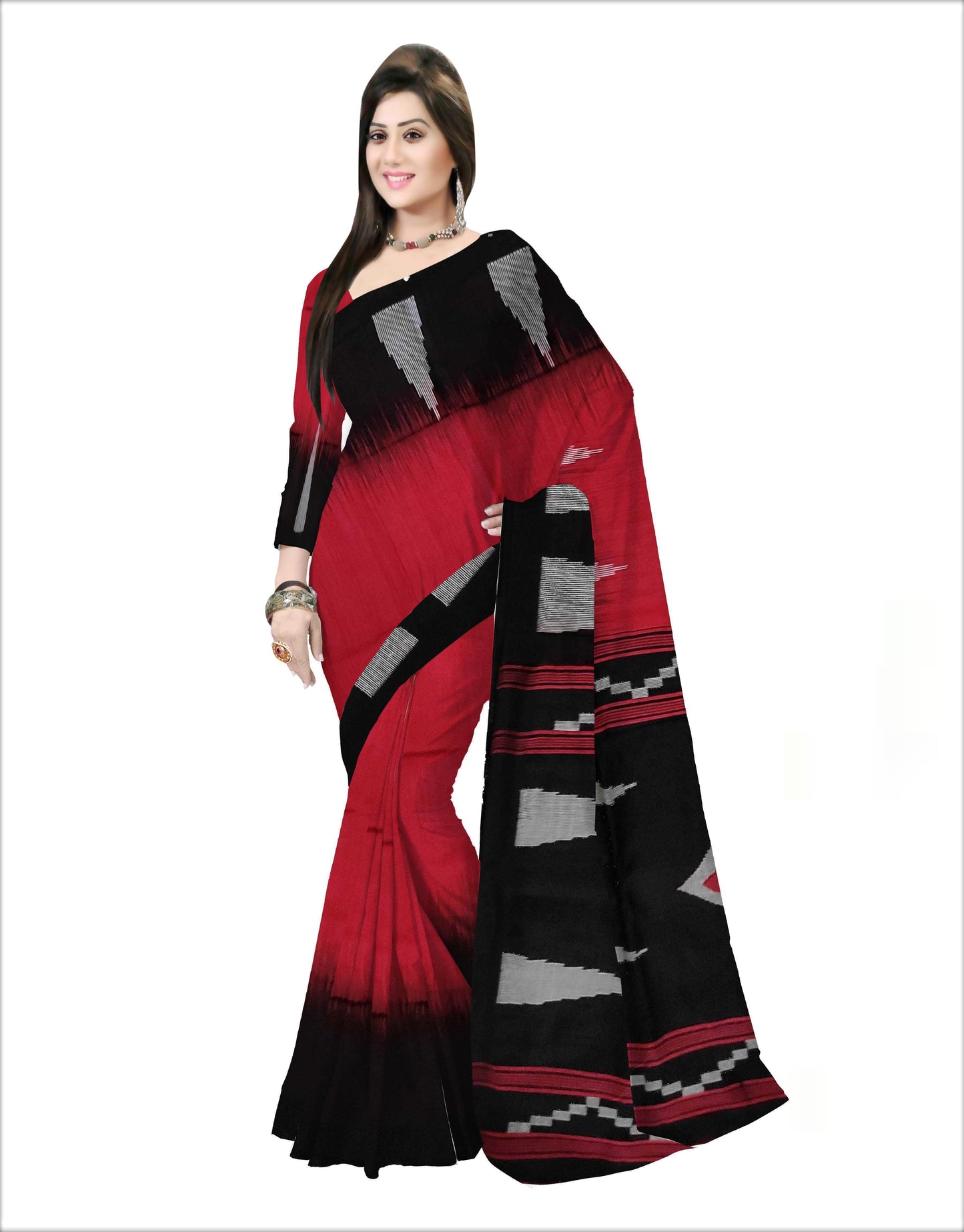 Pradip Fabrics Woven Soft Handloom Red  & Black Color Saree