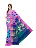Pradip Fabrics Ethnic Women's Tant Silk Sea Green and Pink color Saree