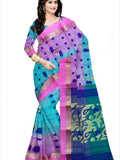 Pradip Fabrics Ethnic Women's Tant Silk Sea Green and Pink color Saree