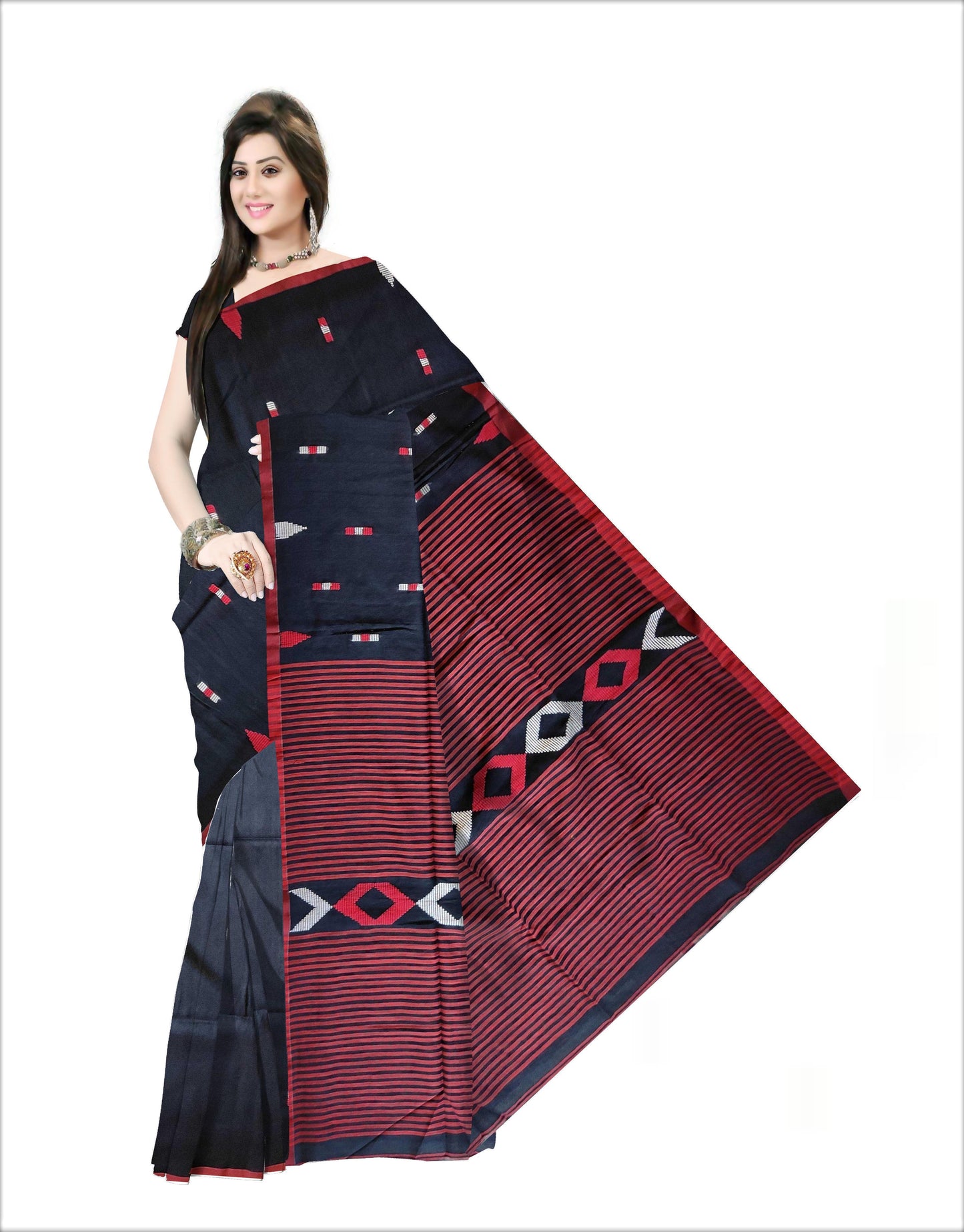 Pradip Fabrics Woven Soft Handloom pure cotton Black Color Saree