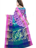 Pradip Fabrics Ethnic Women's Tant Silk Sea Green and Pink color Saree