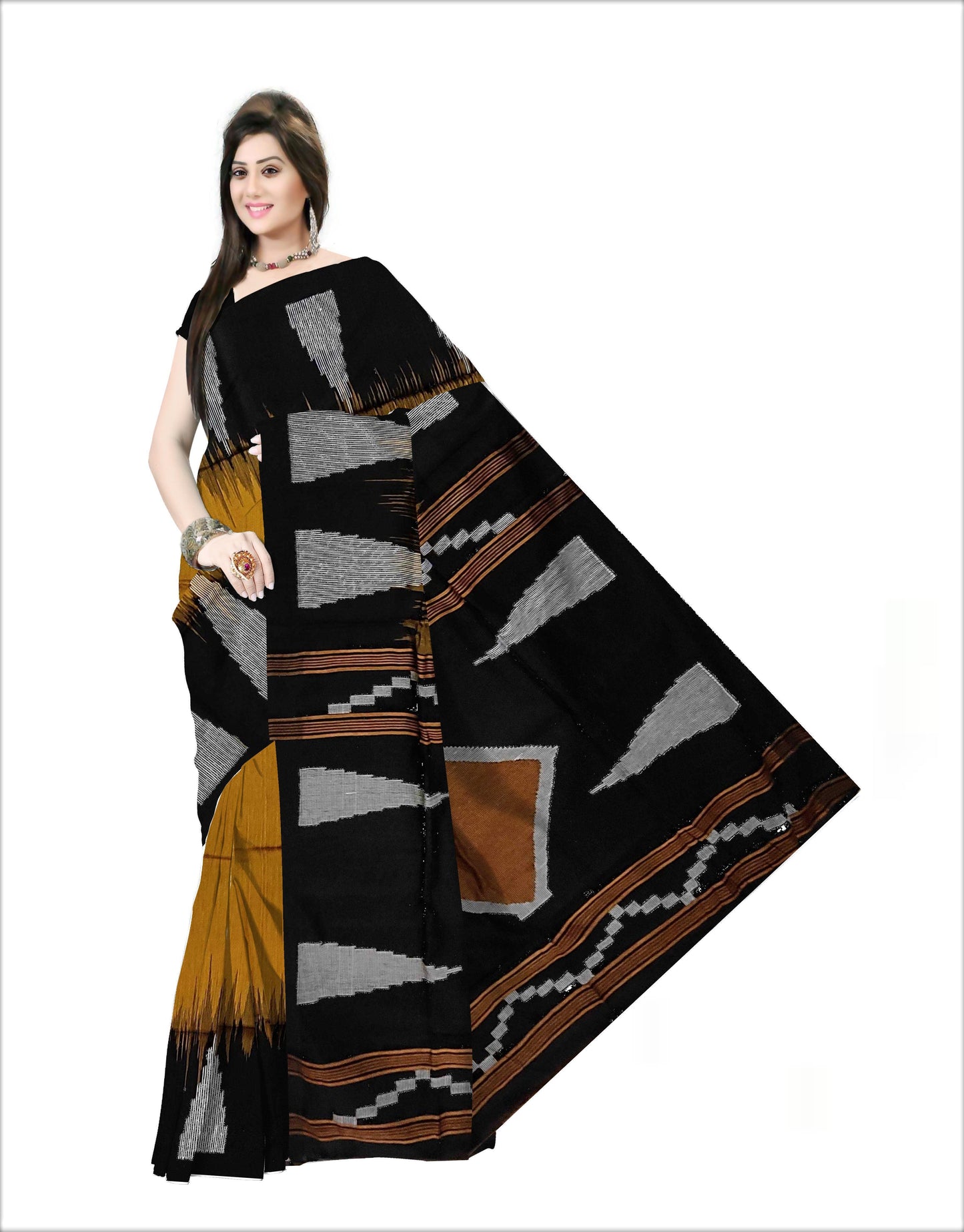 Pradip Fabrics Woven Soft Handloom Deep yellow & Black Color Saree