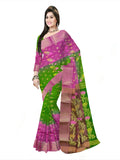 Pradip Fabrics Ethnic Women's Tant Silk Green and Pink Color Saree