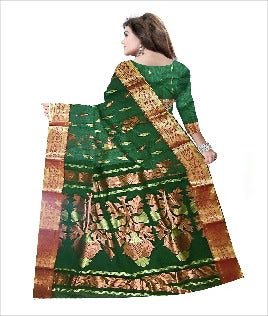 Pradip Fabrics Woven Tant Banarasi Deep Green Color Saree