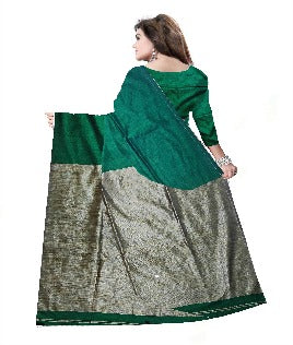 Soft  Khadi cotton sarees Deep green color