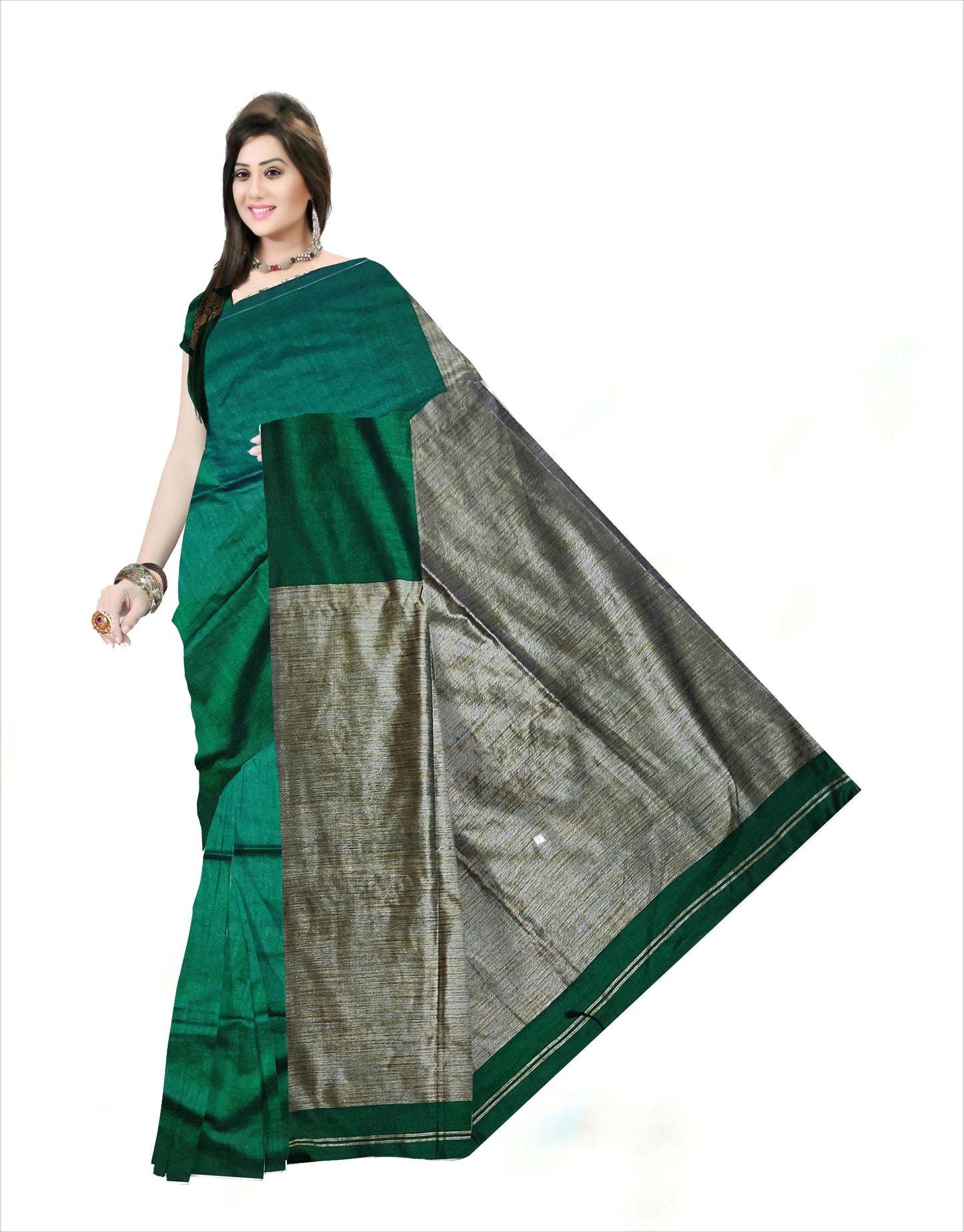 Soft  Khadi cotton sarees Deep green color