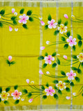 Pradip Fabrics Hand Painted Soft Linen Cotton Saree With Tassels