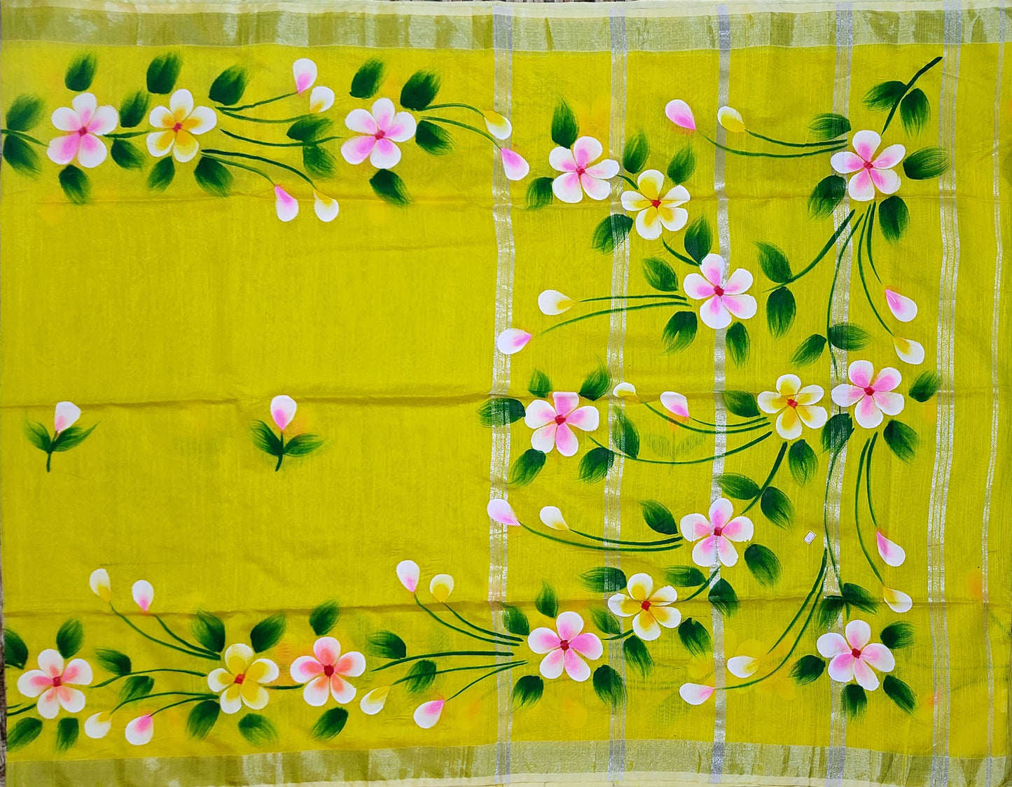 Pradip Fabrics Hand Painted Soft Linen Cotton Saree With Tassels