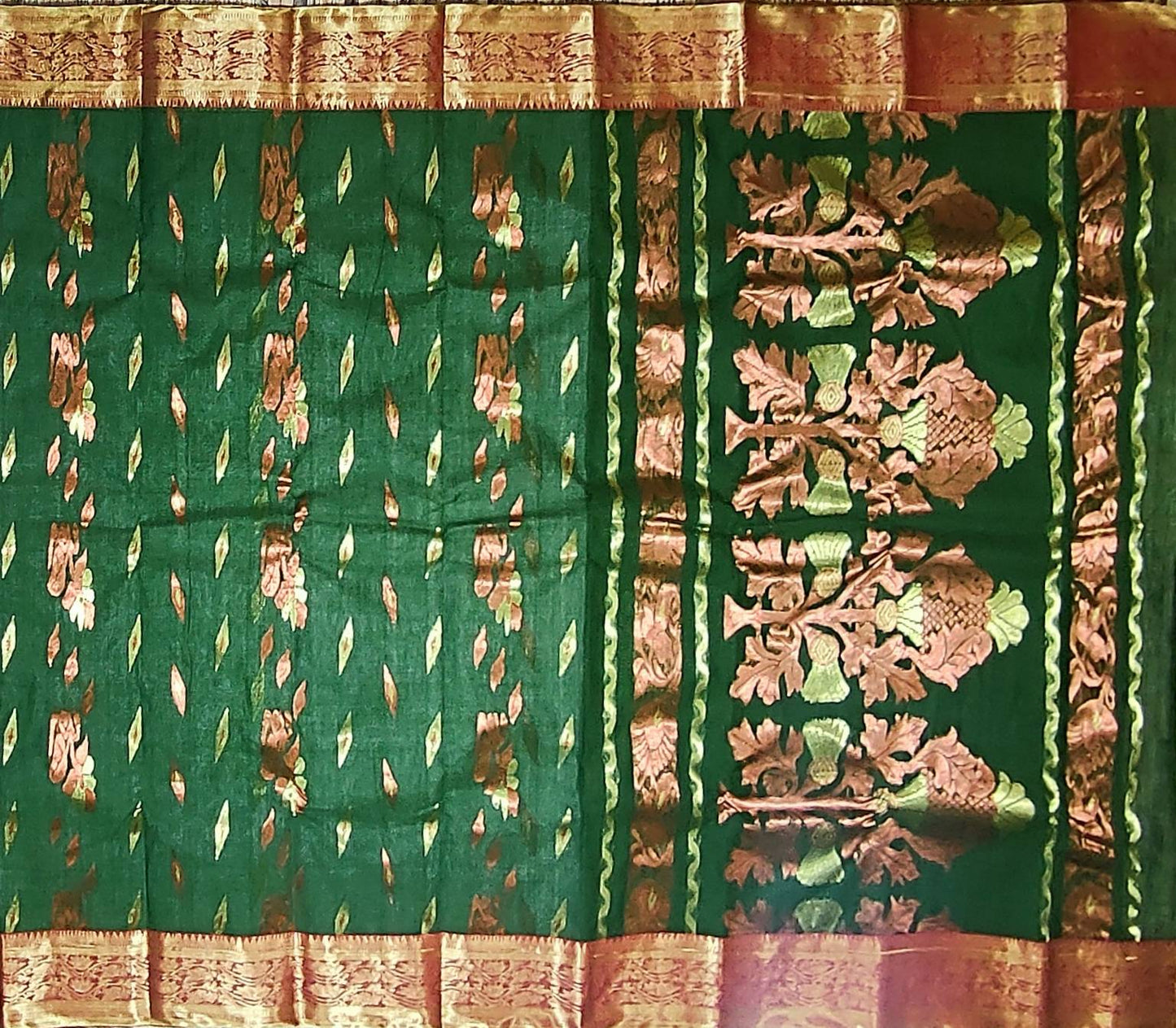 Pradip Fabrics Woven Tant Banarasi Deep Green Color Saree