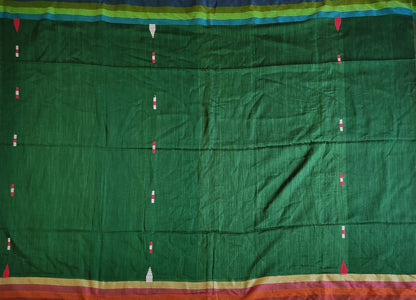 Pradip Fabrics Woven Soft Handloom pure cotton Dark Green Color Saree