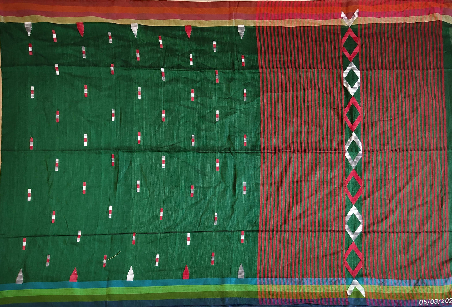 Pradip Fabrics Woven Soft Handloom pure cotton Dark Green Color Saree