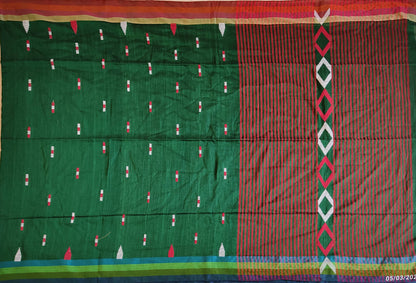 Pradip Fabrics Woven Soft Handloom pure cotton Dark Green Color Saree