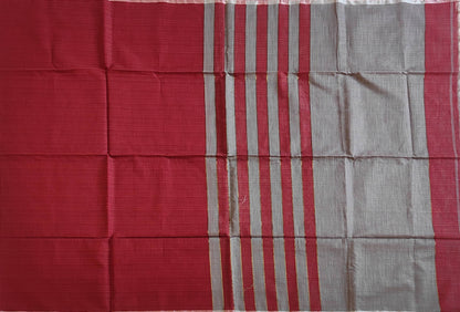 Pradip Fabrics Woven Soft Pure Cotton Handloom Grey  & Red Color Saree