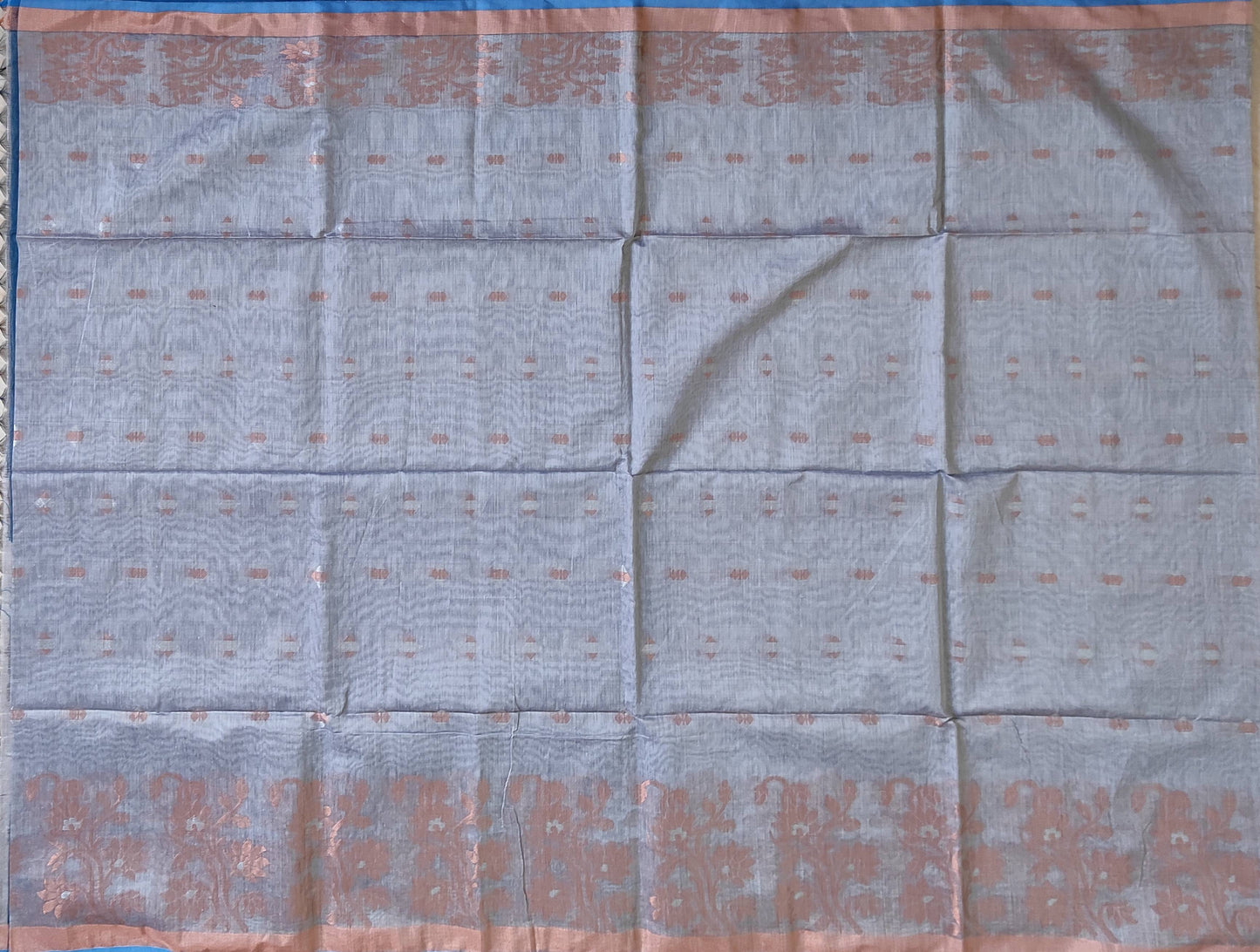 Pradip Fabrics Woven light Grey & Sky Blue color Pure Soft Handloom Saree