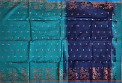 Pradip Fabrics Woven Sea green & Blue color Pure Soft Handloom Saree