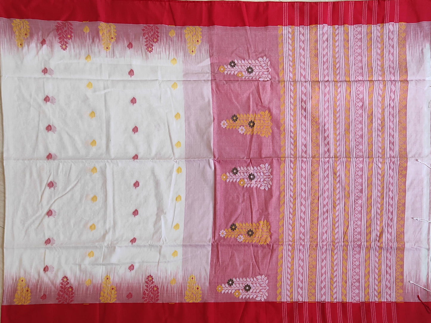 Pradip Fabrics Woven Red and White color Pure Cotton Soft Handloom Saree