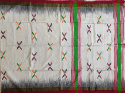 Pradip Fabrics Woven White , Red  & Black color Pure Soft Tissue Handloom Saree