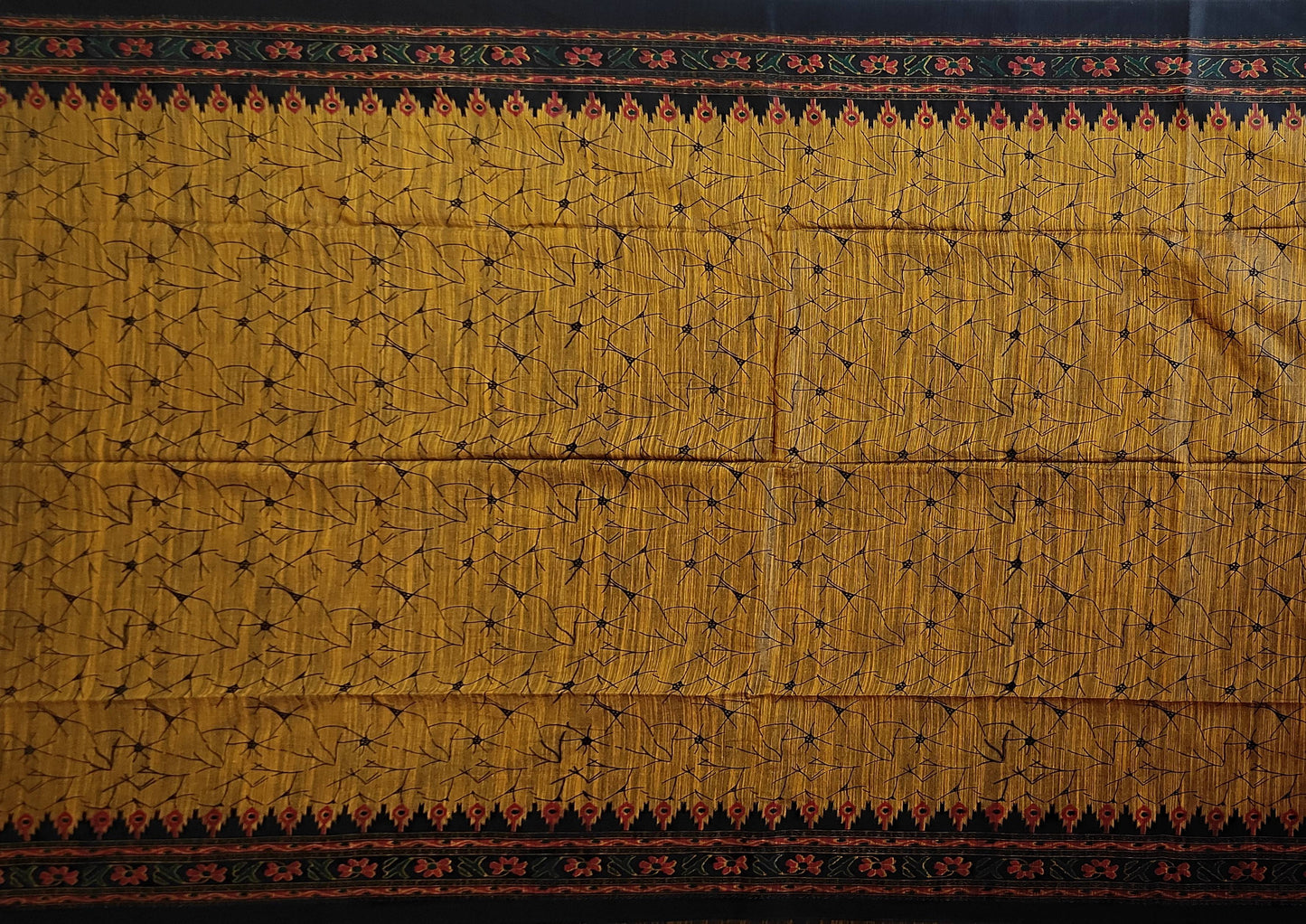 Pradip Fabrics Woven Yellow  and Black  Color Pure  Soft Viscous khadi Print  Handloom Saree