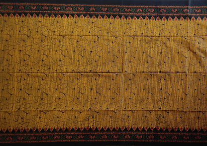 Pradip Fabrics Woven Yellow  and Black  Color Pure  Soft Viscous khadi Print  Handloom Saree