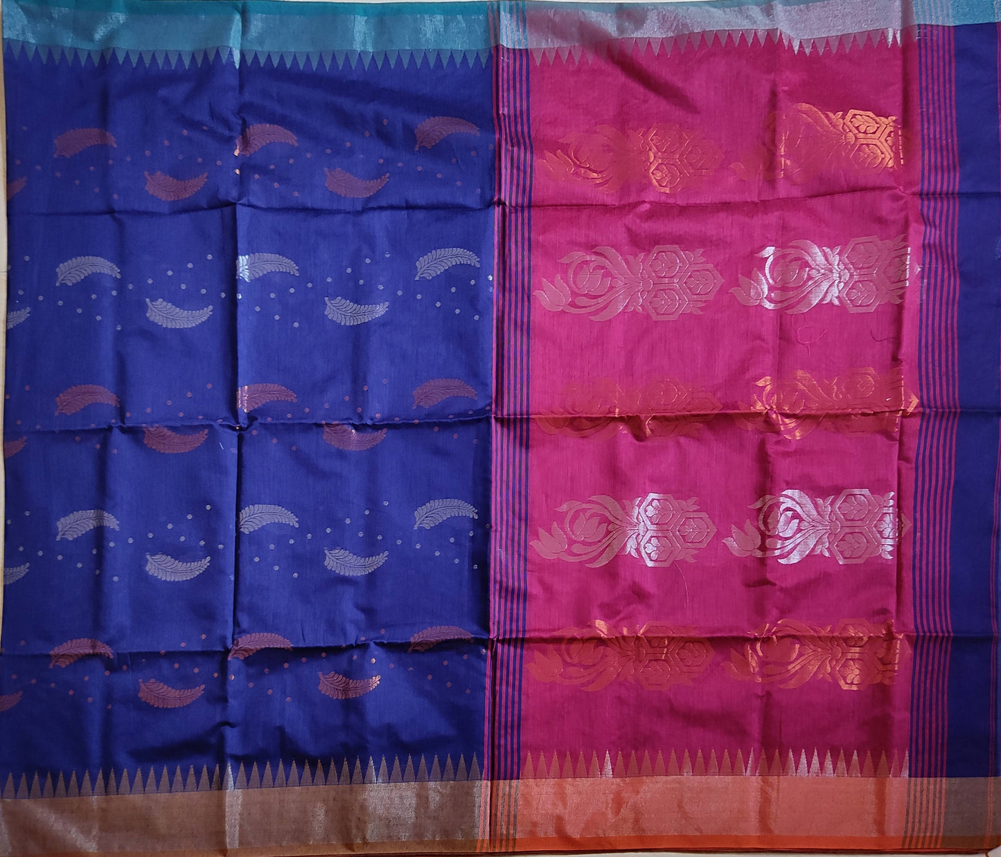 Pradip Fabrics Woven pink & Blue color Pure Cotton Soft Handloom Saree