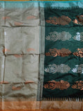 Pradip Fabrics Woven Grey & Deep Green color Pure Cotton Soft Handloom Saree